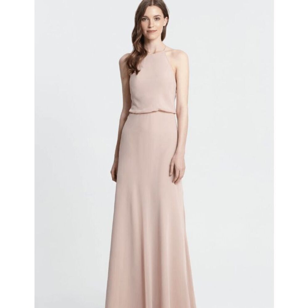 Monique Lhuillier Valerie‎ Chiffon Gown Floor Length mink rose 450371 Size 10
